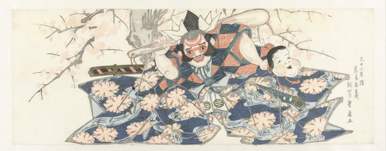 En kriger som holder en støder av Utagawa Toyohiro