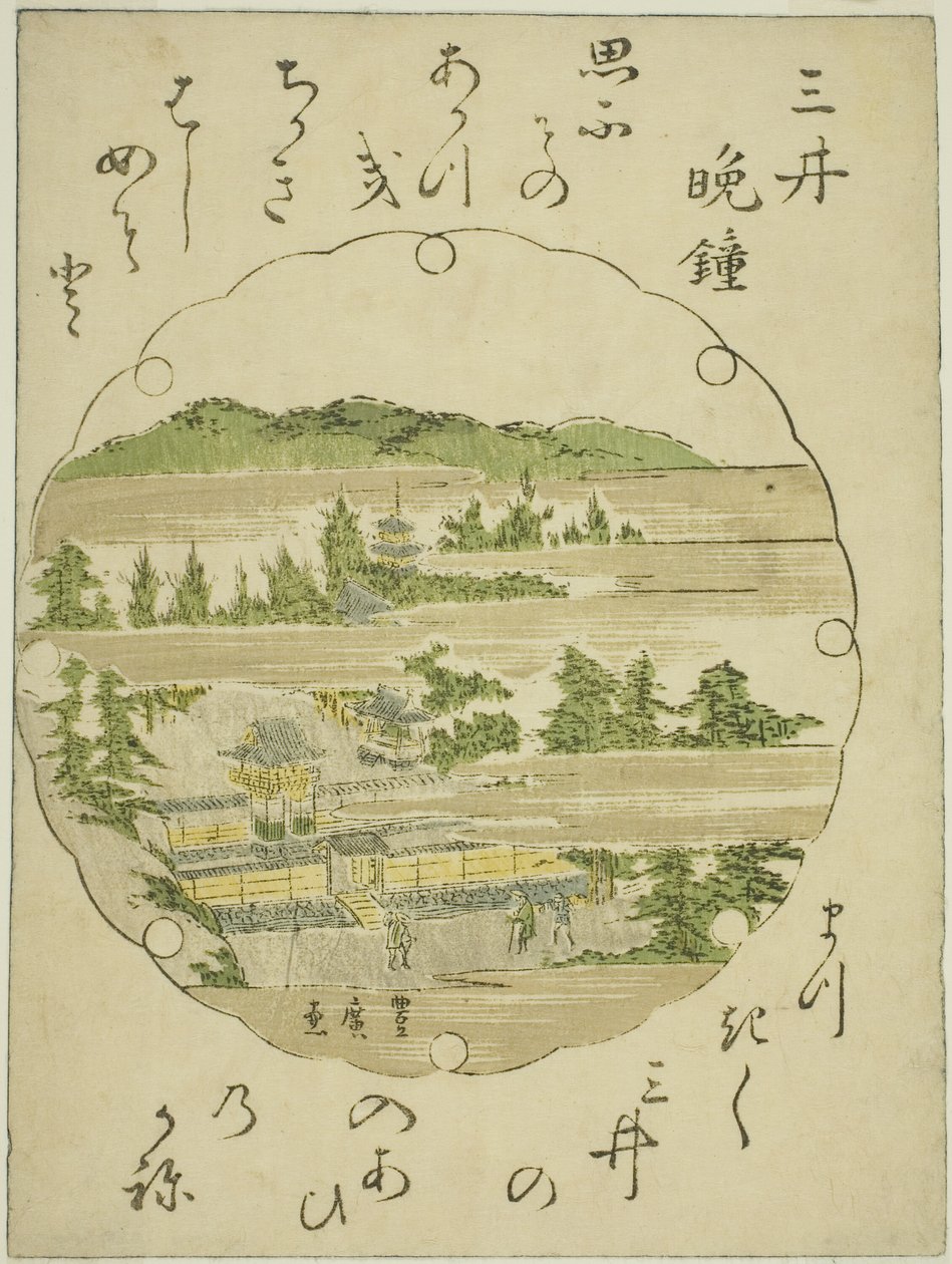 Evening Bell at Mii Temple (Mii no bansho), fra en serie uten tittel med Eight Views of Omi av Utagawa Toyohiro