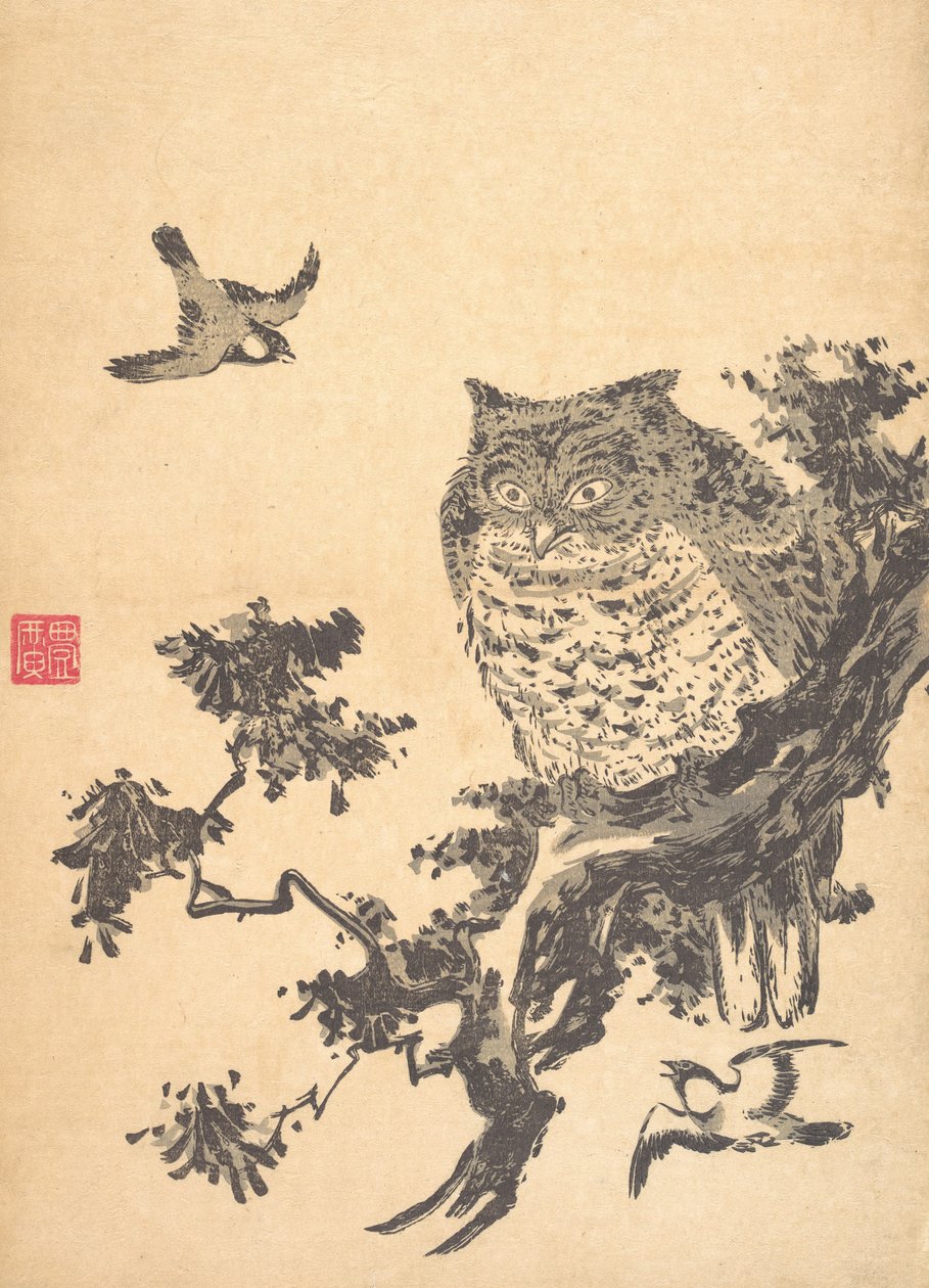 Ugle og to svaler. av Utagawa Toyohiro