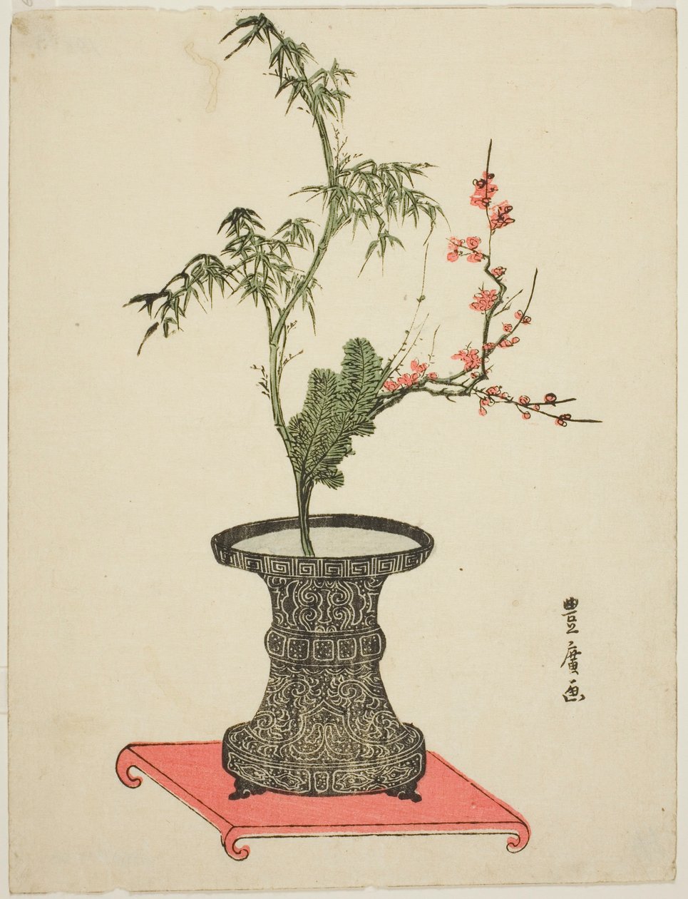 "Tre venner" ikebana av Utagawa Toyohiro