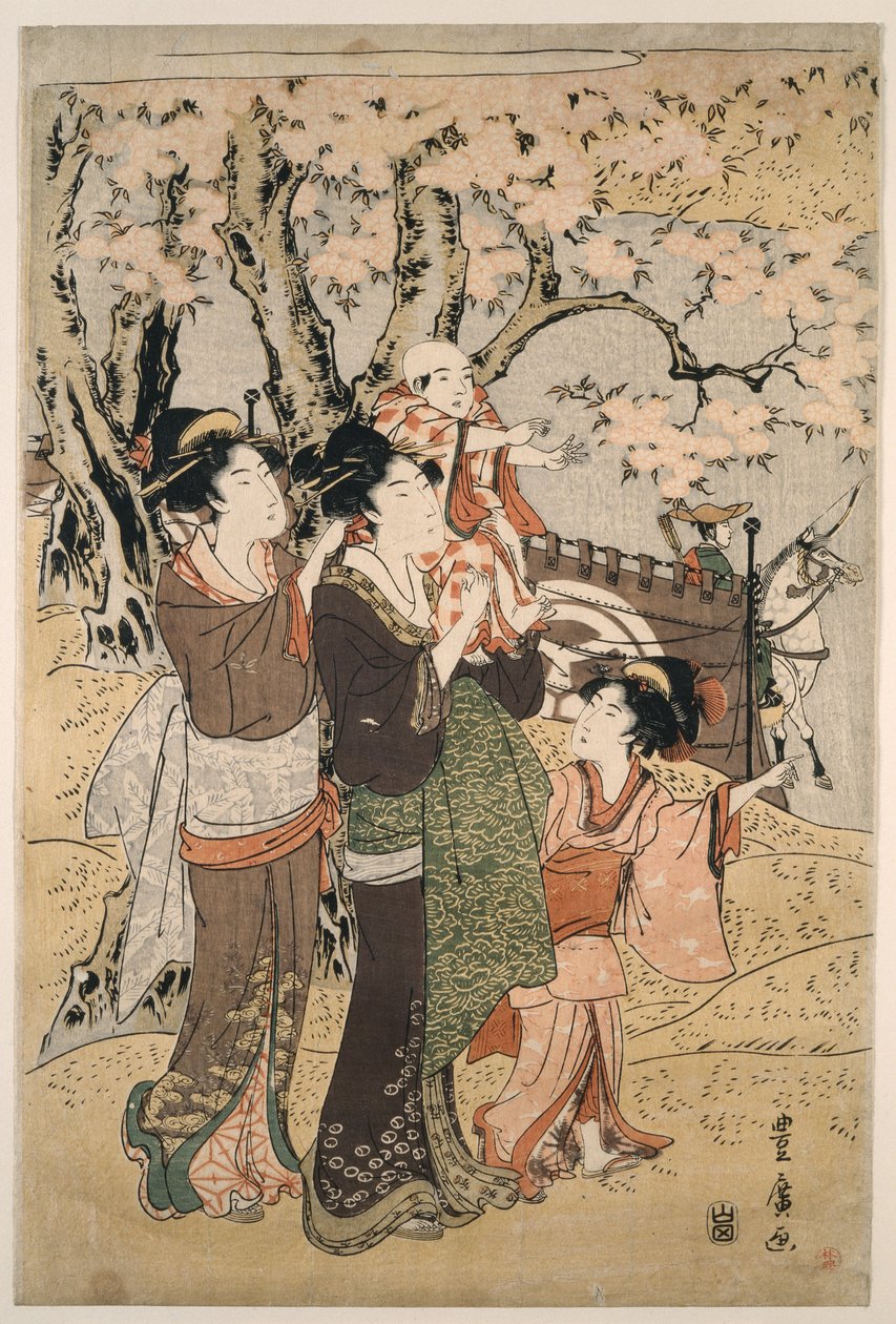 Kvinner og barn ser på bueskyting i mars av Utagawa Toyohiro