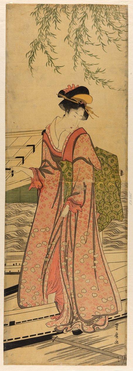 Ung kvinne som går ut av en båt av Utagawa Toyohiro