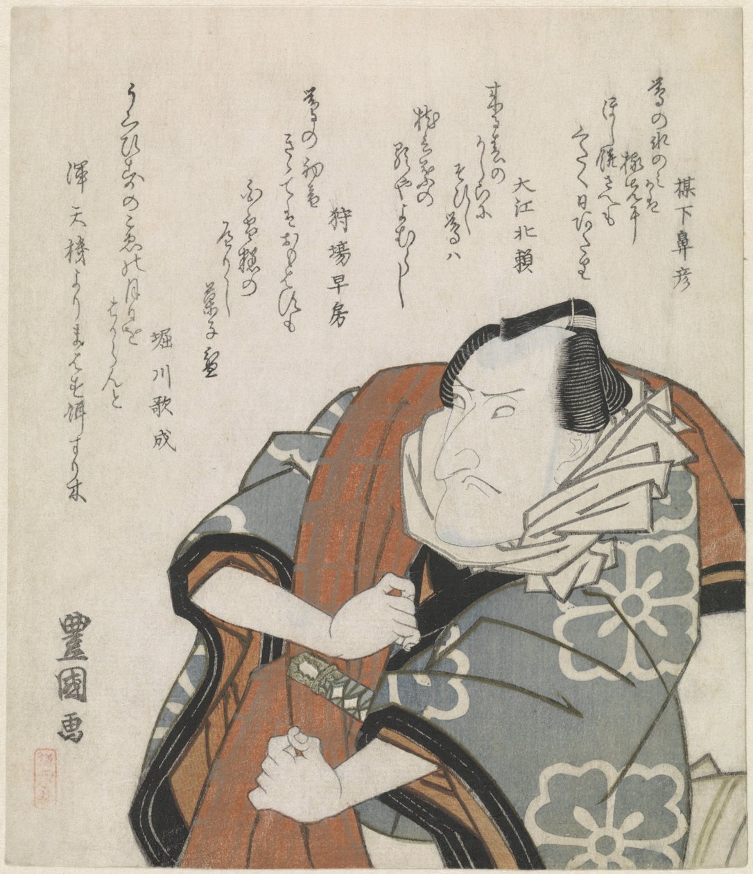 Mann som bærer en reisefrakk over skulderen av Utagawa Toyokuni (I)