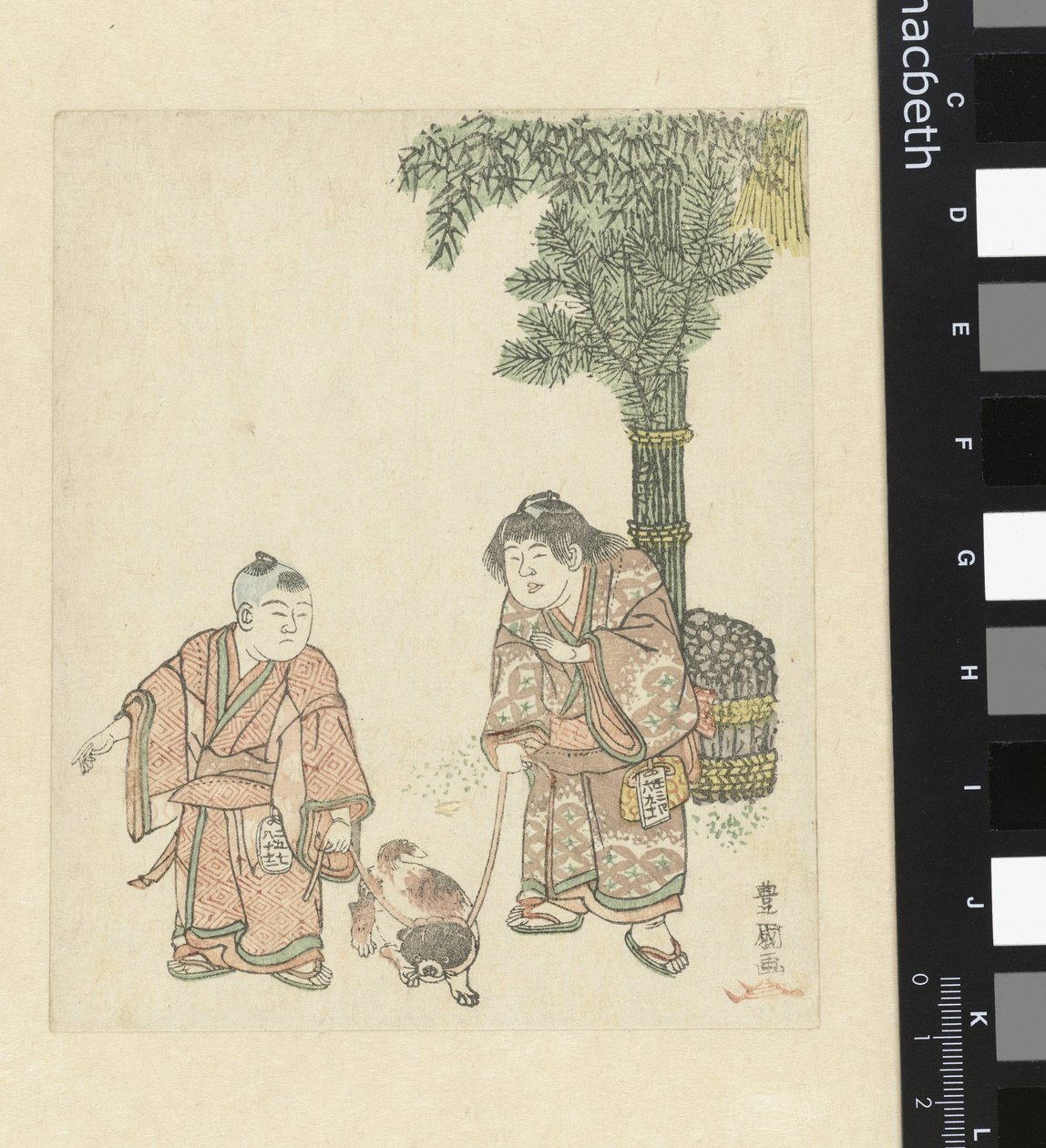 To gutter med en hund av Utagawa Toyokuni (I)