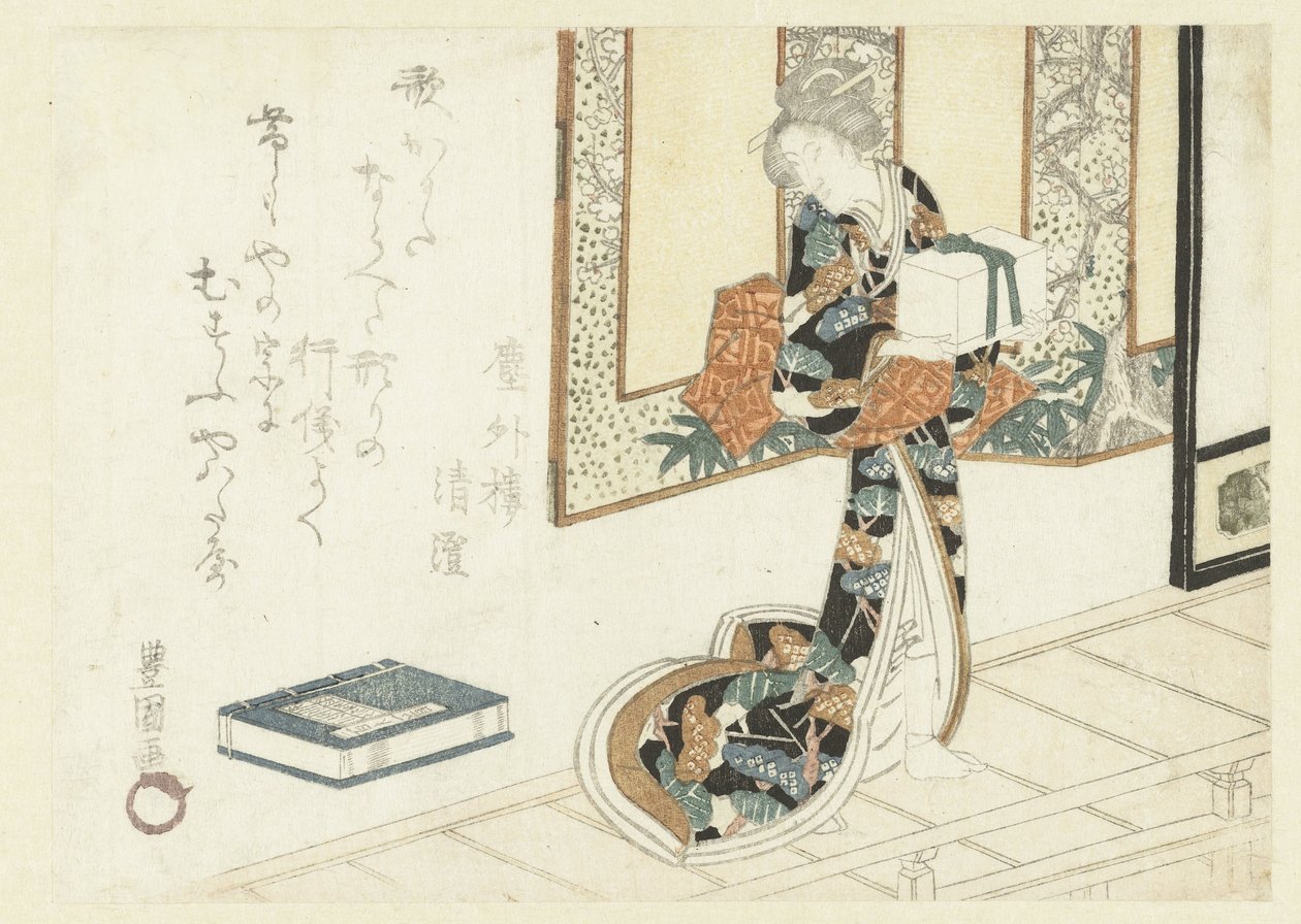 Kvinne som bærer en trekasse av Utagawa Toyokuni (I)