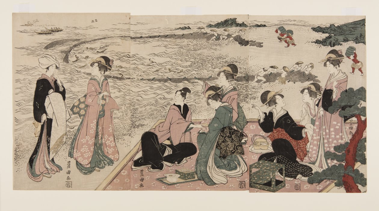 A Picnic on the Seashore (farget treblokktrykk) av Utagawa Toyokuni