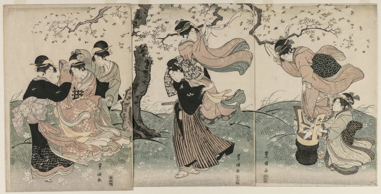 Kirsebærblomstrer i vinden av Utagawa Toyokuni