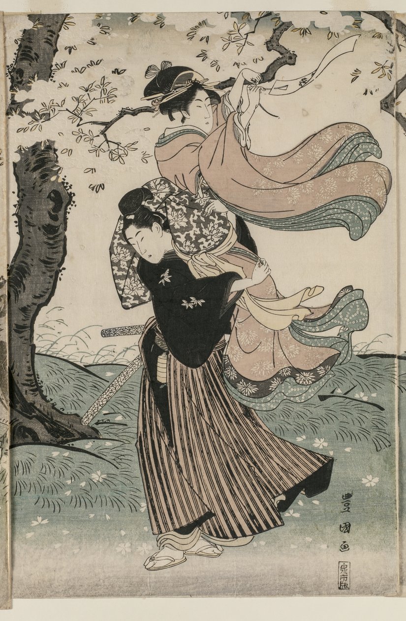 Kirsebærblomster i vinden av Utagawa Toyokuni