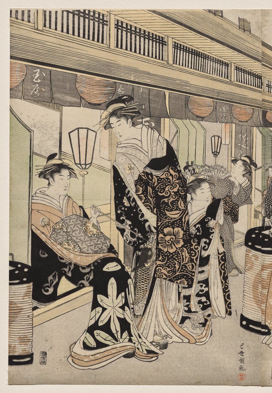 Kurtisaner som promenerer på Nakanochō av Utagawa Toyokuni