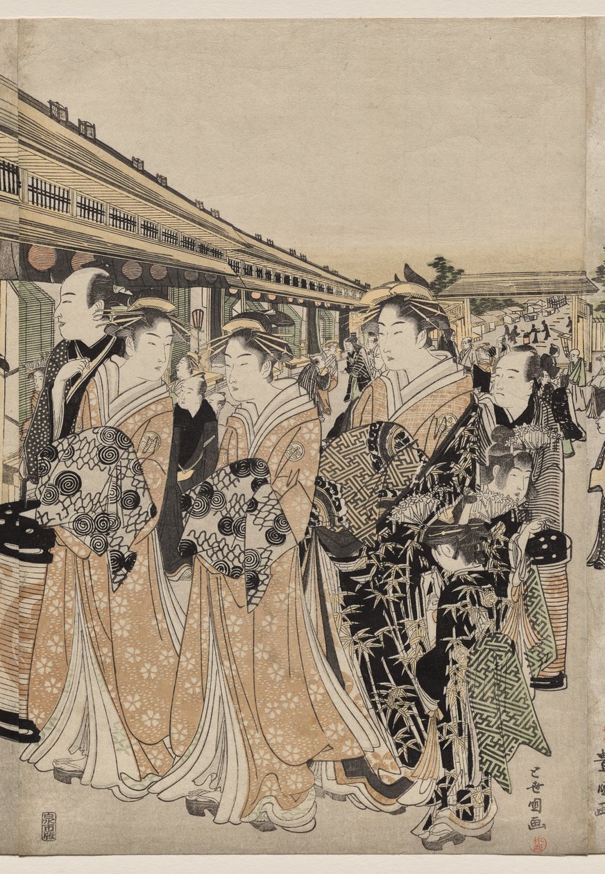 Kurtisaner som promenerer på Nakanochō av Utagawa Toyokuni