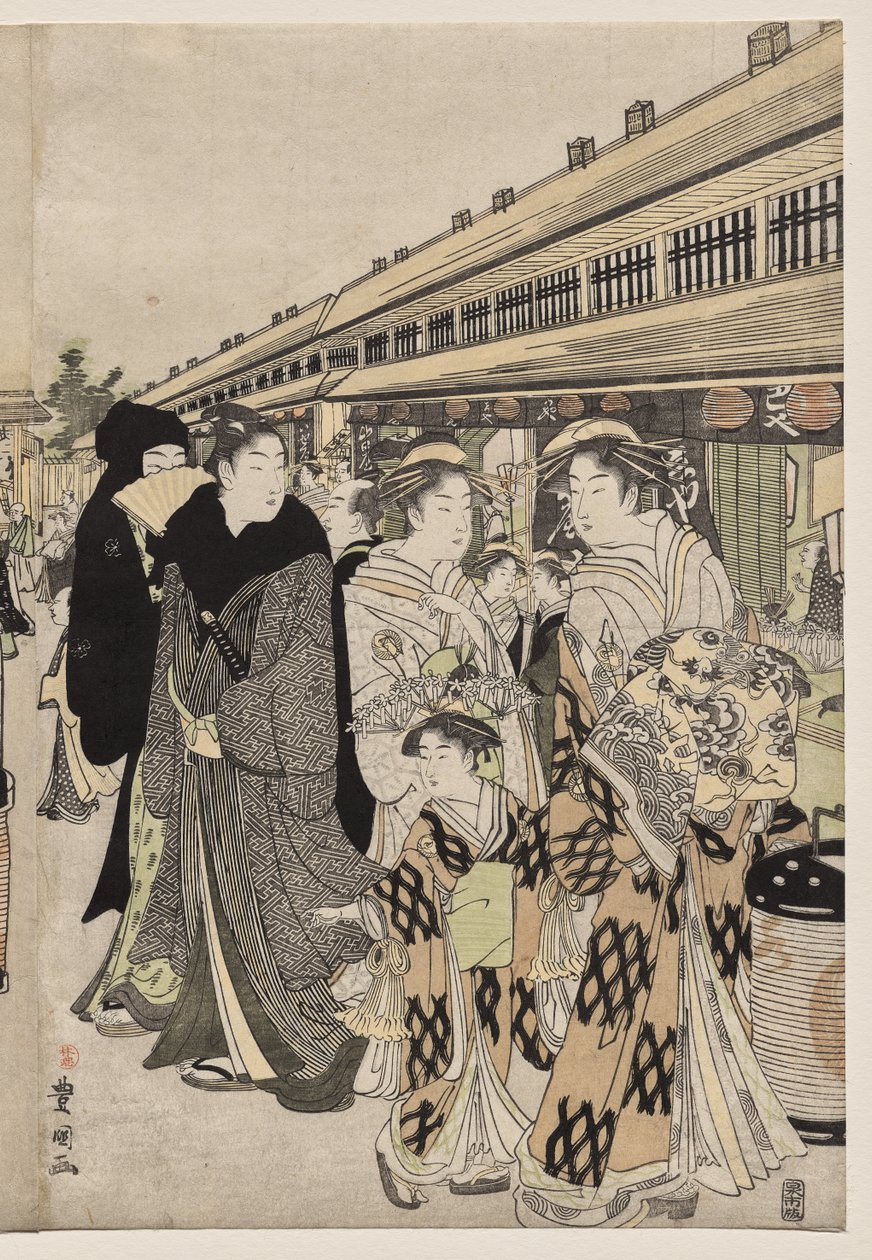 Kurtisaner som promenerer på Nakanochō av Utagawa Toyokuni