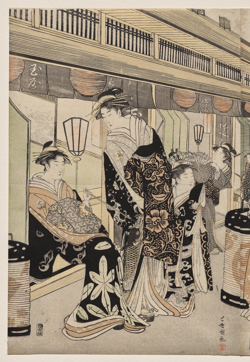 Kurtisaner som promenerer på Nakanochō av Utagawa Toyokuni