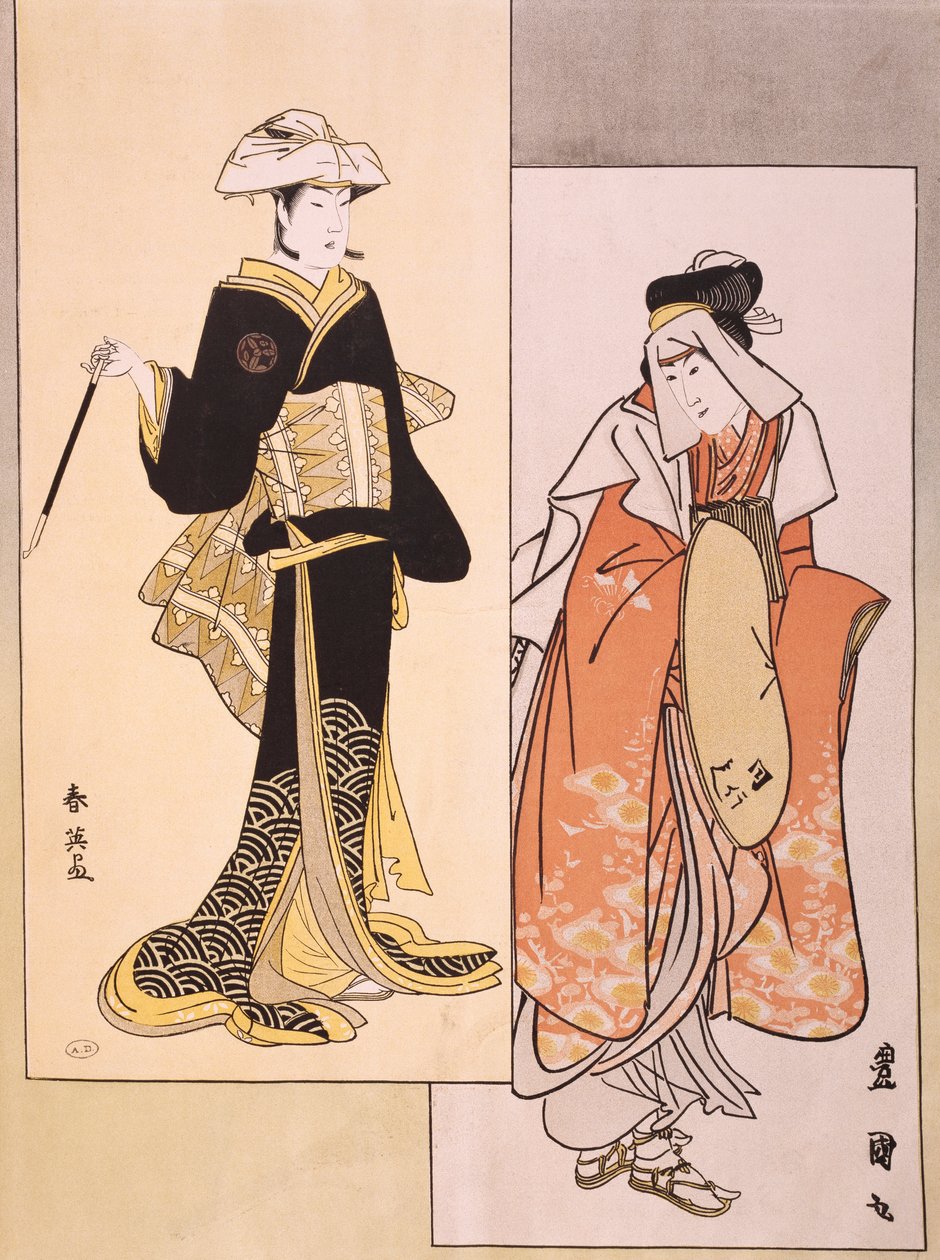 Portretter av skuespillere på scenen, rundt 1794-1796, ukiyo-e av Shun-Yei (slutten av 1700-tallet) og Utagawa Toyokuni (1769-1825), reproduksjon av tresnitt, japansk sivilisasjon, Edo-perioden (1603-1868) av Utagawa Toyokuni