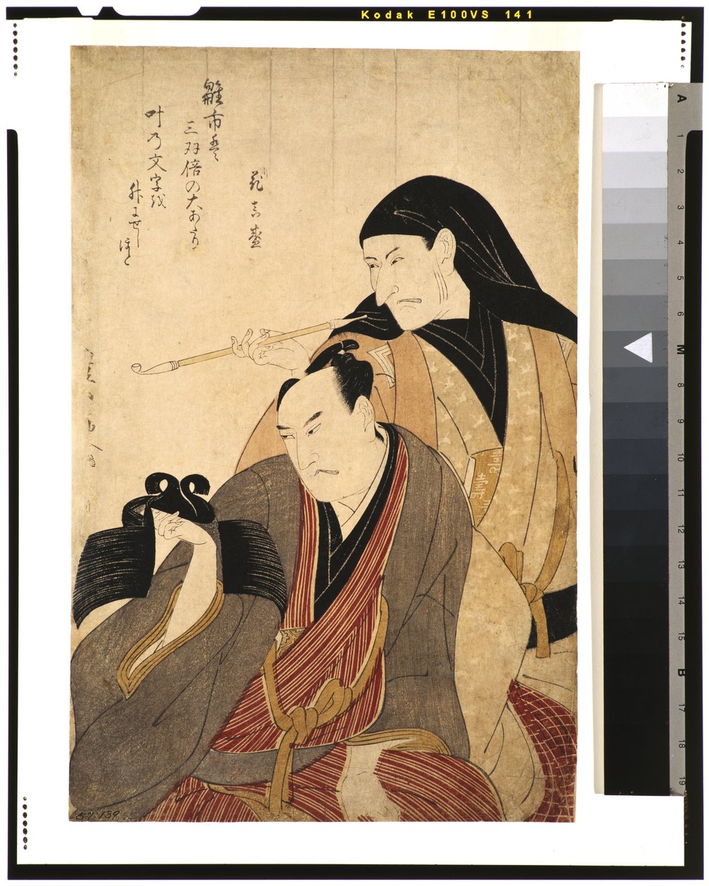 Tea c and rs Ichikawa Grape Dyeing (Danjuro V) Proposal d Arashi Hinasuke, 1800 (O DBock) av Utagawa Toyokuni