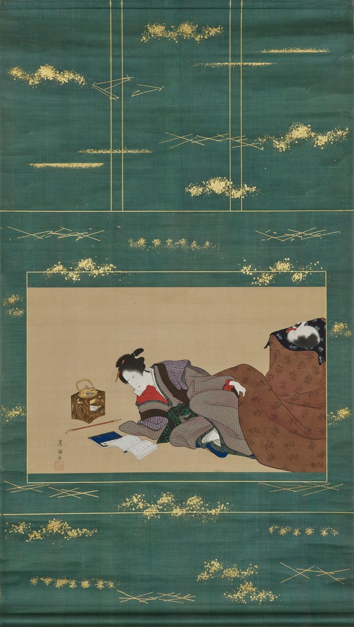 Kvinne som varmer seg ved en «kotatsu» av Utagawa Toyokuni