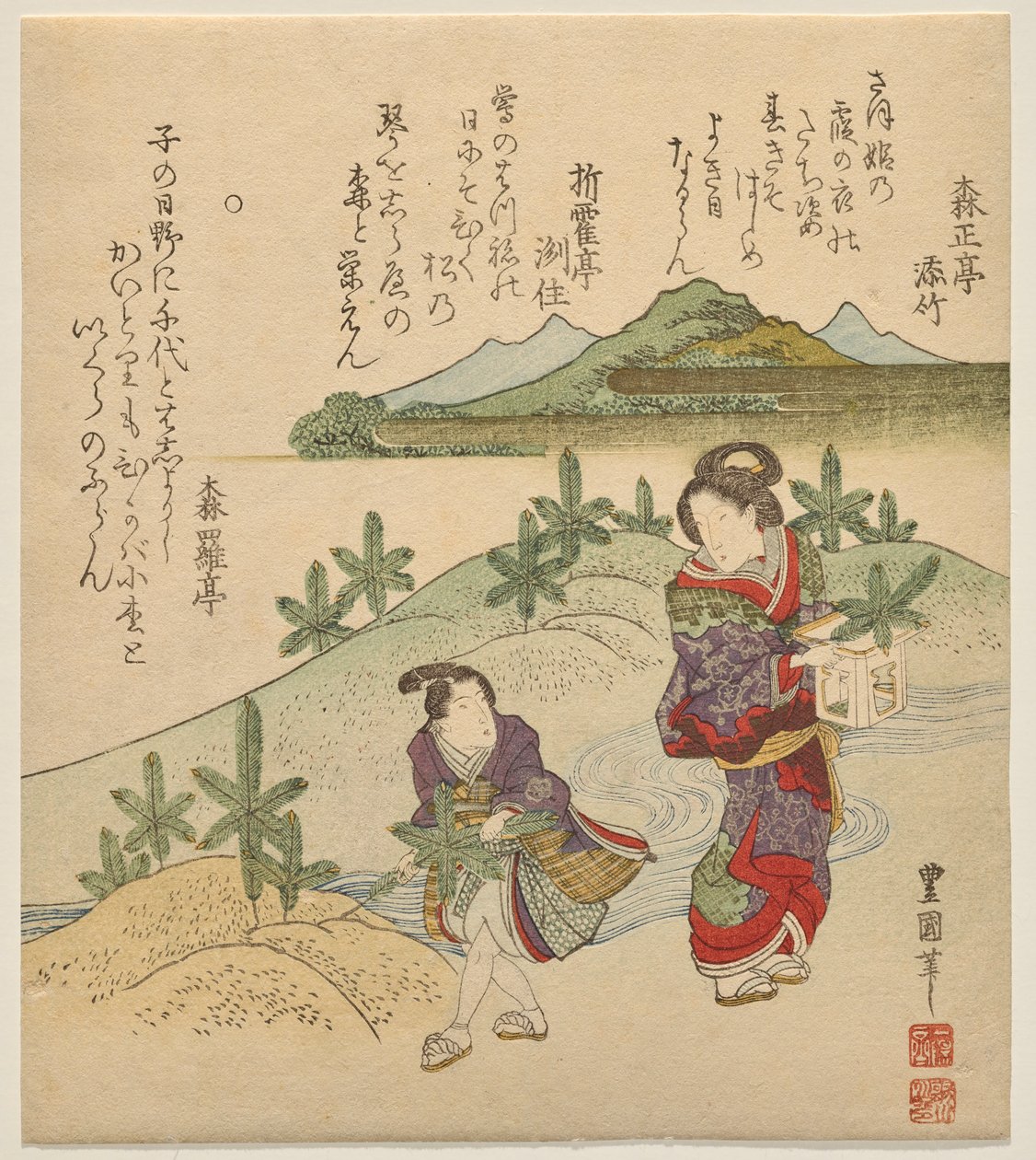 Ungt par samler nyttår av Utagawa Toyokuni II