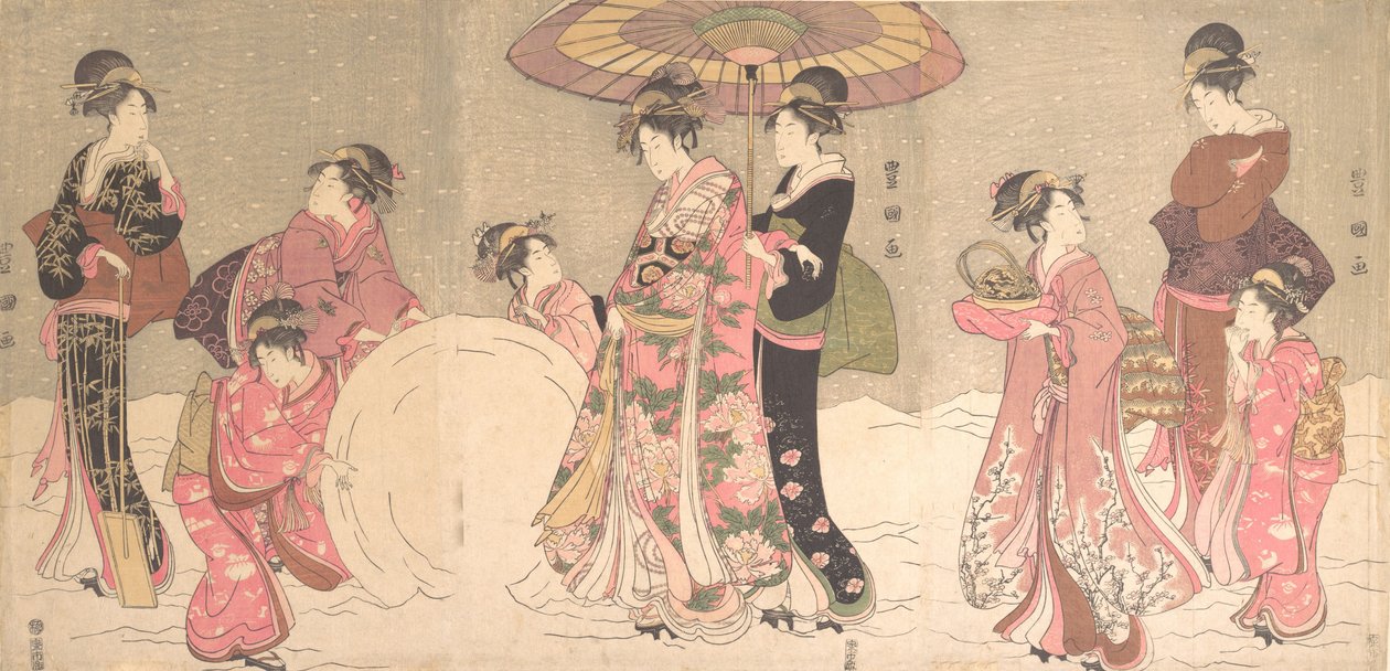 Kurtisaner og ledsagere lager en gigantisk snøball, ca. 1796. av Utagawa Toyokuni I