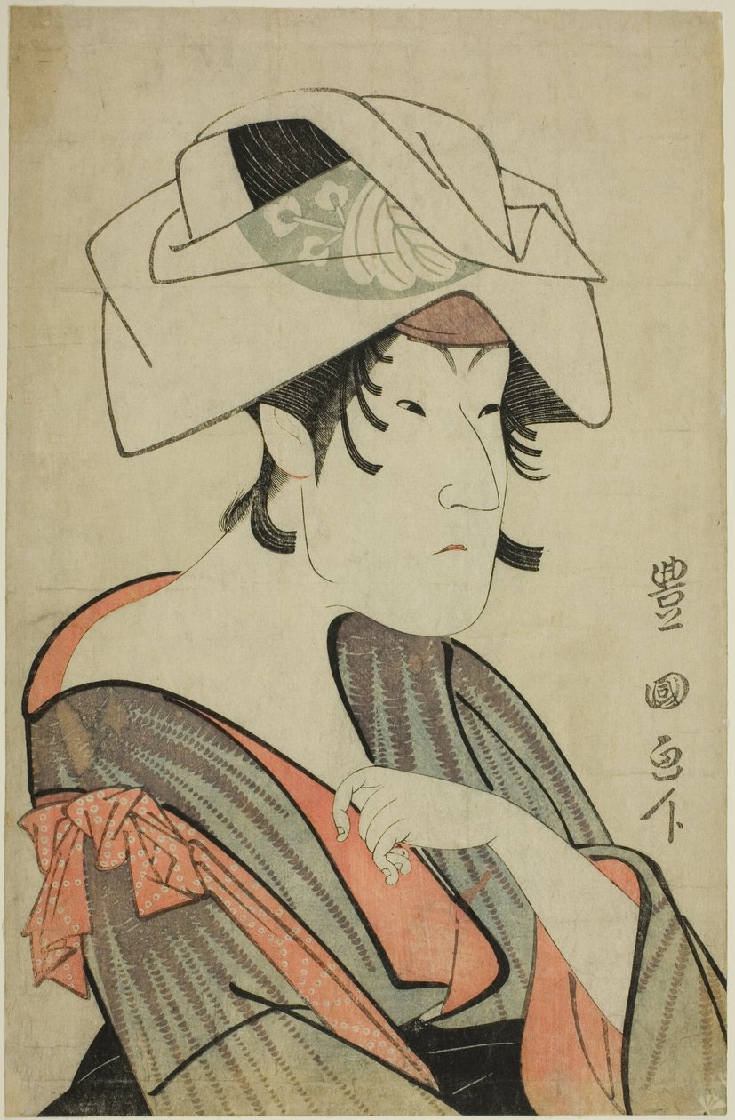 Nakayama Tomisaburo. Kledd som en kvinne med et håndkle på hodet av Utagawa Toyokuni I