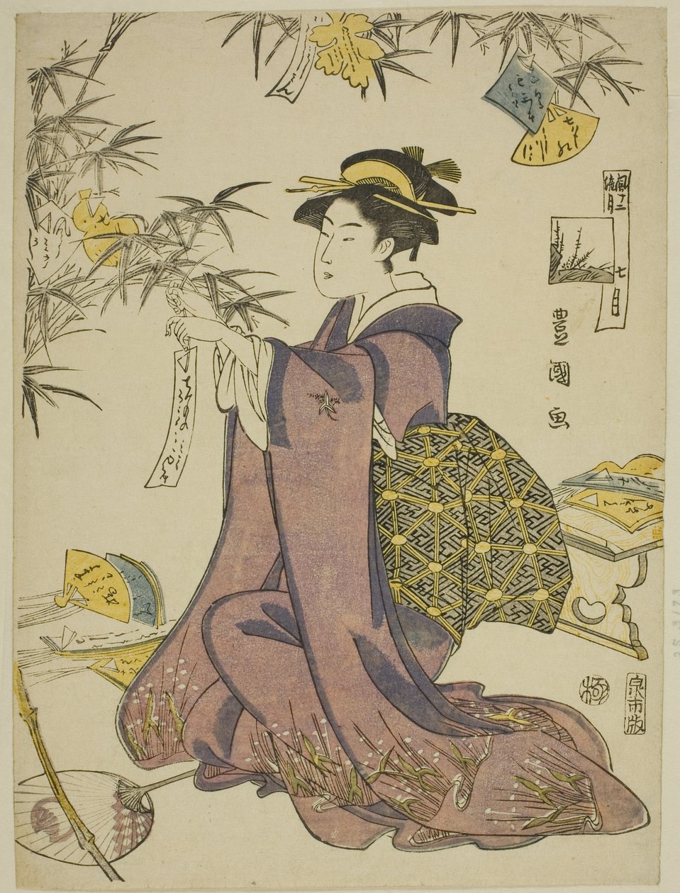 Den syvende måneden (Shichi gatsu), fra serien "Fashionable Twelve Months (Furyu junikagetsu)" av Utagawa Toyokuni I