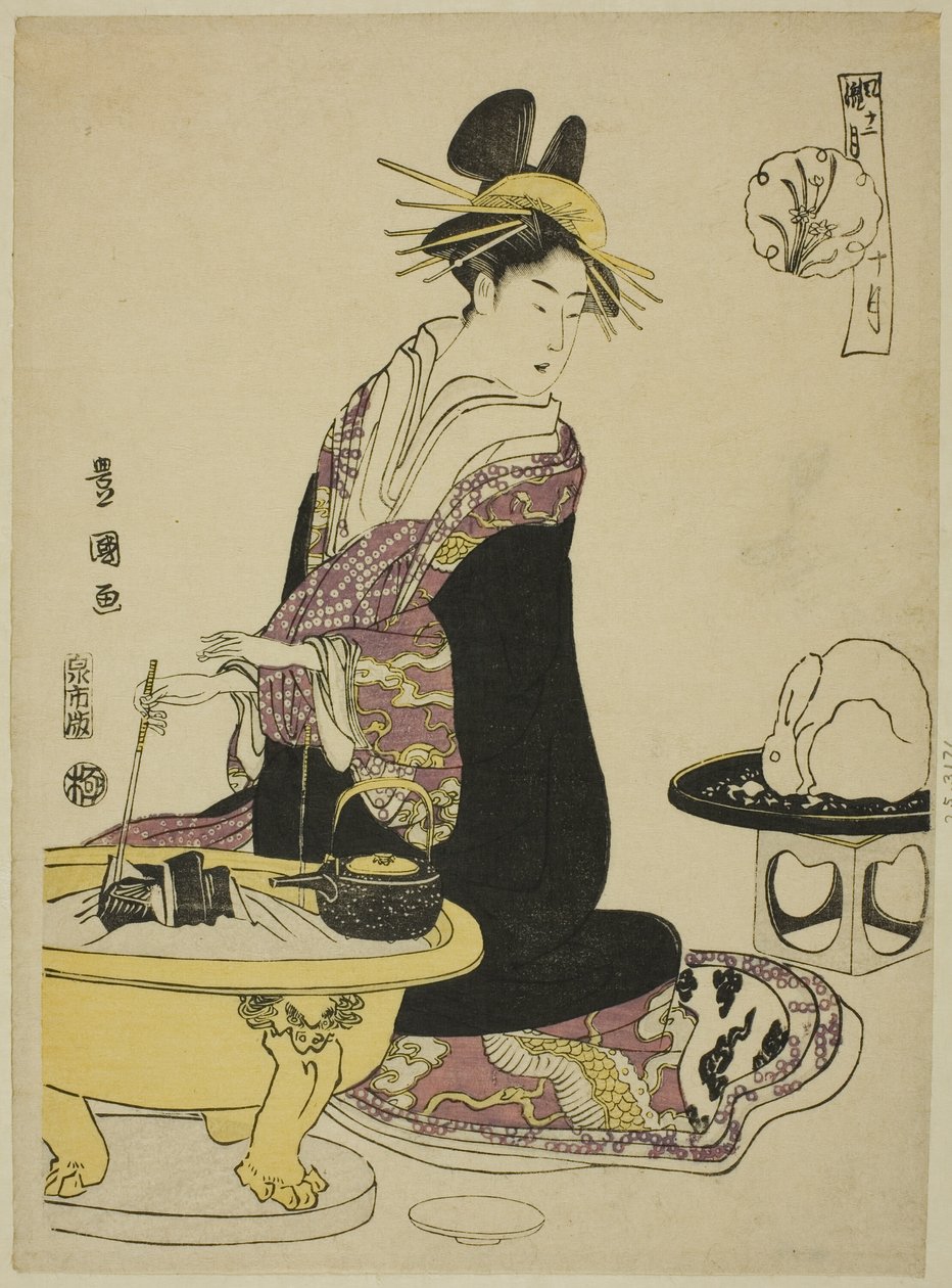 Den tiende måneden (Ju gatsu), fra serien "Fashionable Twelve Months (Furyu junikagetsu)" av Utagawa Toyokuni I