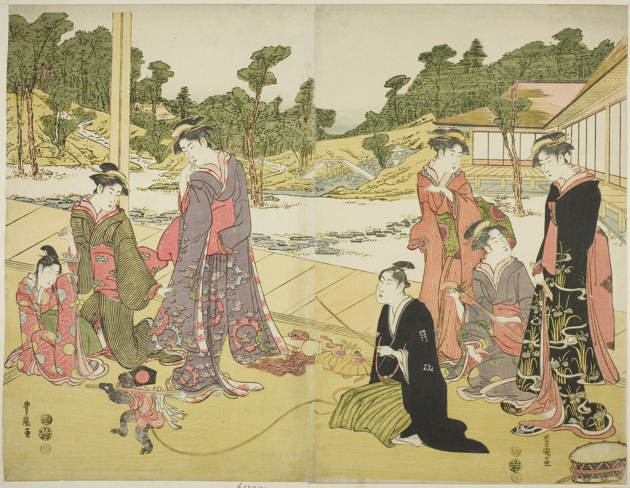 The Young Monkey Showman (Wakashu sarumawashi) av Utagawa Toyokuni I