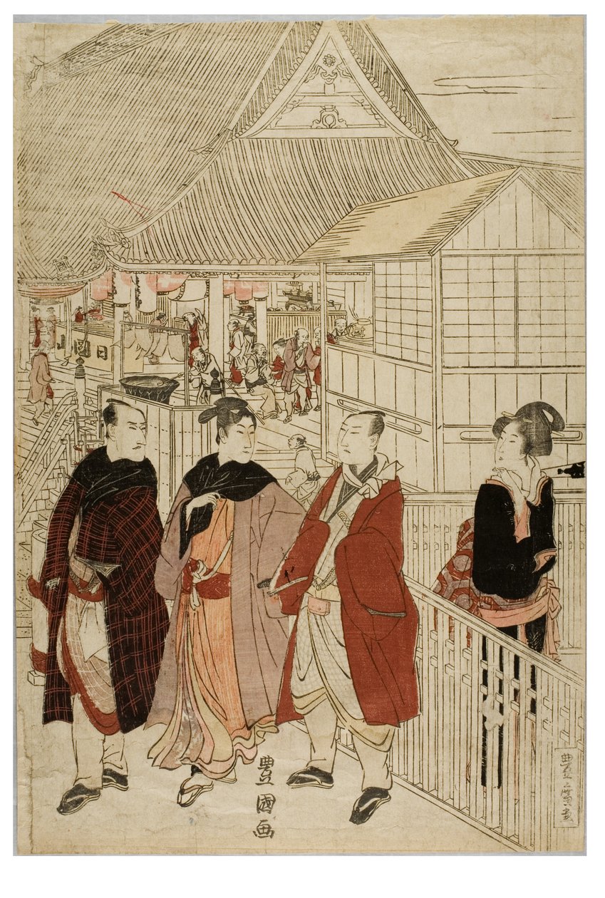 Nyttårs pilegrimsreise til Myohoji i Horinouchi, Edo, ca. 1804-1810 (treblokk på papir) av Utagawa and Toyokuni Utagawa Toyohiro