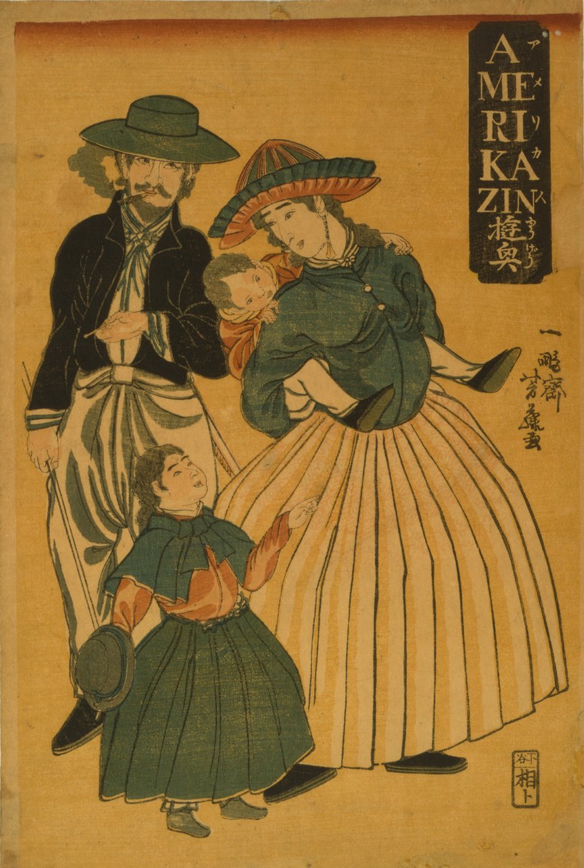 En amerikansk familie på tur i Yokohama, 1861 av Utagawa Yoshifuji