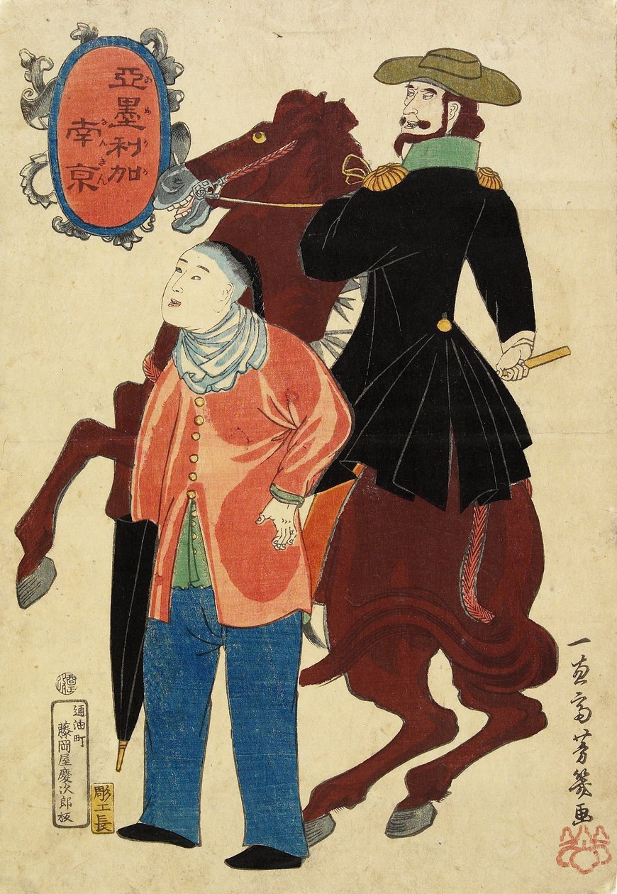 American Horseman and a Chinese, januar 1861 av Utagawa Yoshiiku