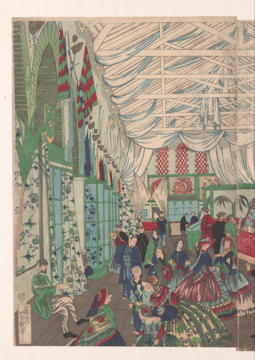 Et blomstrende engelsk handelshus i Yokohama av Utagawa Yoshiiku
