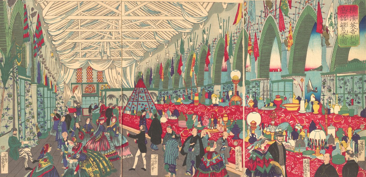 "The Flourishing of an English Trading Firm in Yokohama", 9. måned, 1870. av Utagawa Yoshiiku