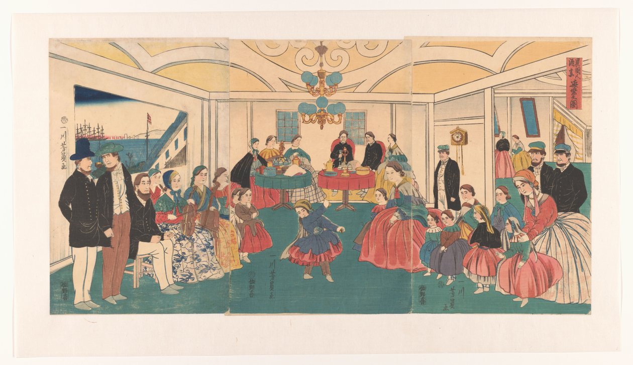 Utlendinger har det gøy på en bankett Ikokujin shuen yuraku no zu (tittel på objekt) av Utagawa Yoshikazu