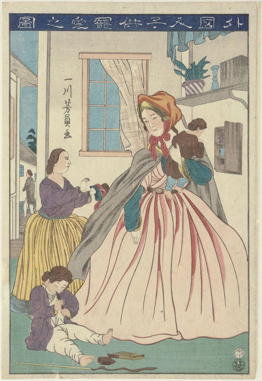 En fremmed kvinnes kjærlighet til barna sine Gaikokujin kodomo chôai no zu (tittel på objekt) av Utagawa Yoshikazu