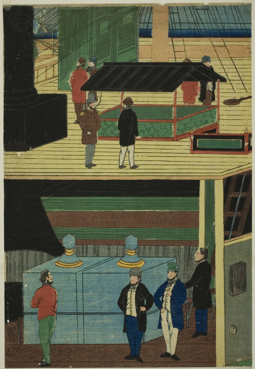 Innenraum eines amerikanischen Dampfschiffs (Amerikakoku jokisen-chu no zu) von Utagawa Yoshikazu