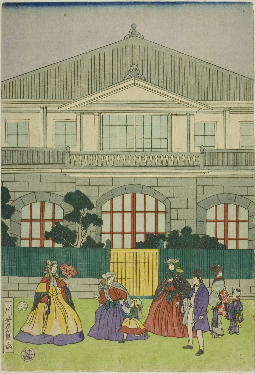 Gatebil tilbake f ren ch mer-chan t ved po RT av Yokohama av Utagawa Yoshikazu