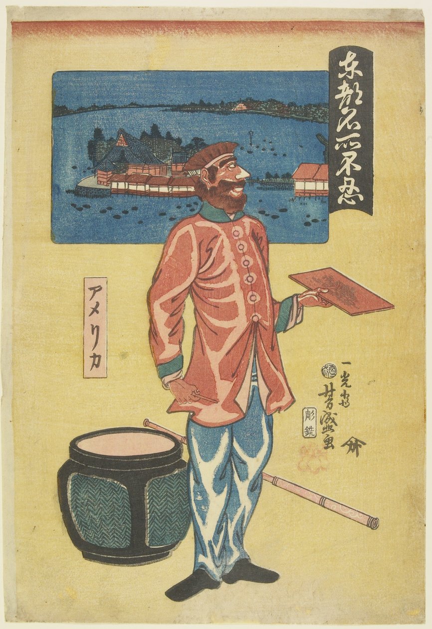 American at Shinobazu, 1861 (farget treblokktrykk) av Utagawa Yoshimori