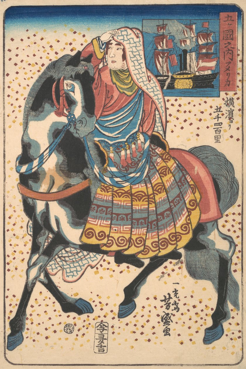 Mounted American Woman, 12. måned, 1860. av Utagawa Yoshimori