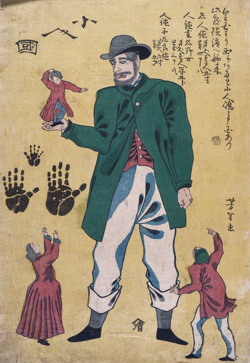 A Giant with Midgets (treblokktrykk i farger) av Utagawa Yoshitora