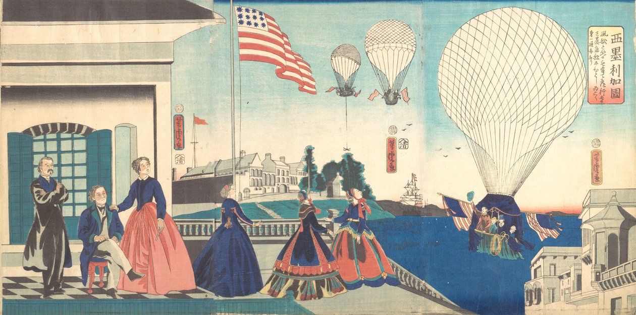 "America": Nyter varmluftsballonger, 1867. av Utagawa Yoshitora
