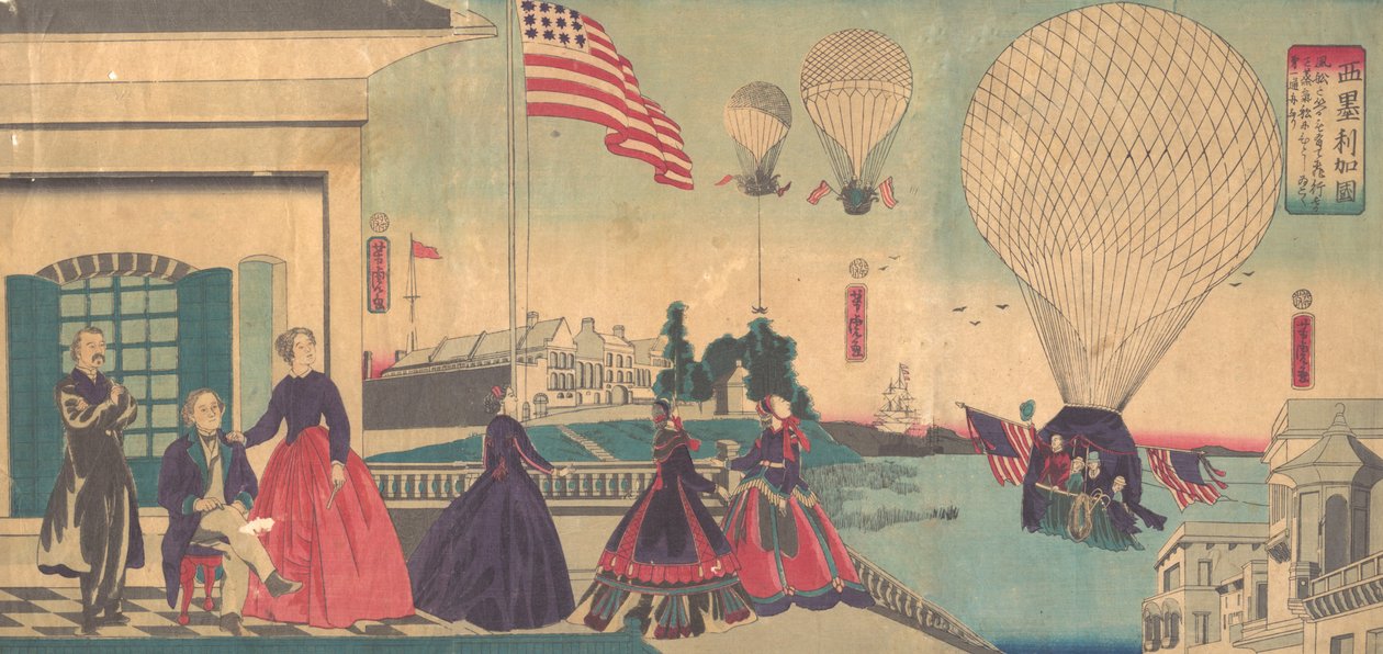 American Balloon Ascension Amerikakoku, 6. måned, 1867. av Utagawa Yoshitora