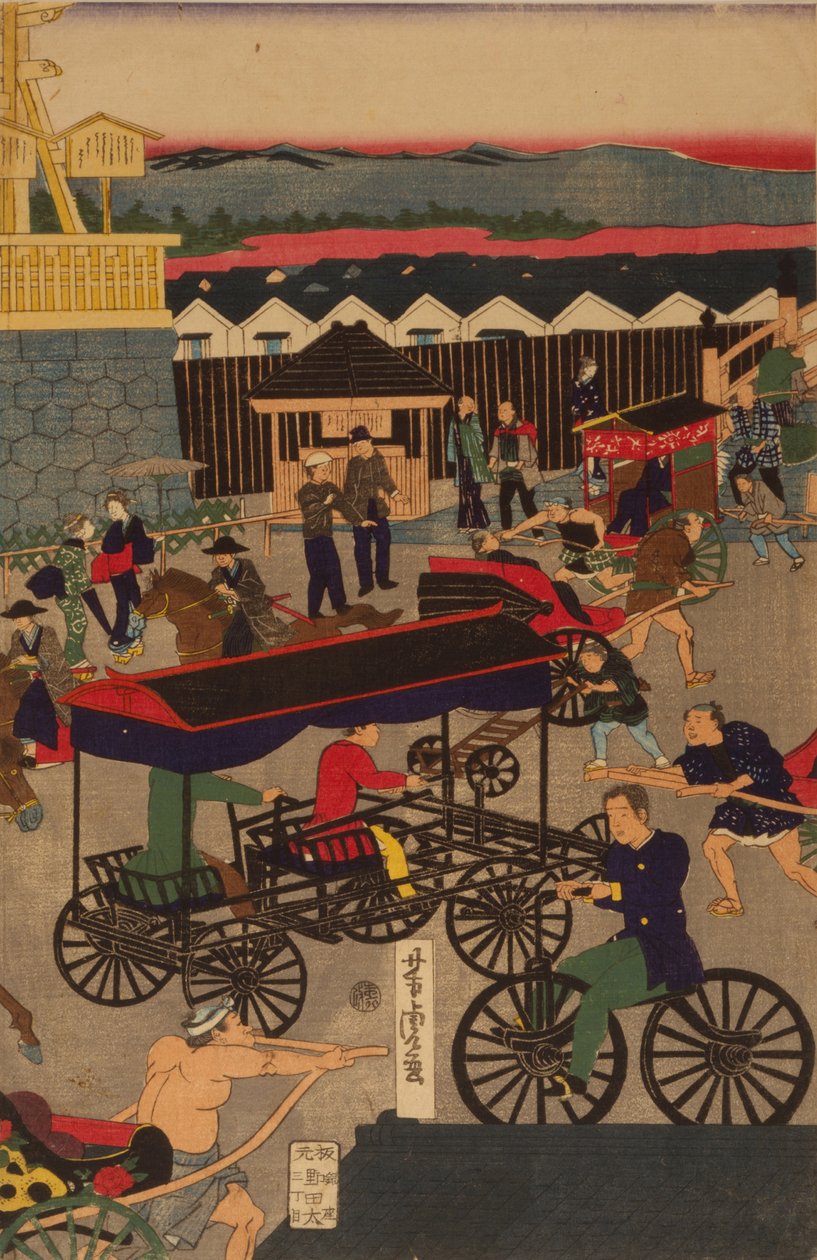 F ぉ Selger nytt g Nihonbashi sett c Jordtemperatur f og opphold. Toi Nihonbashi versjon Engelsk figur T teori ptych av Utagawa Yoshitora