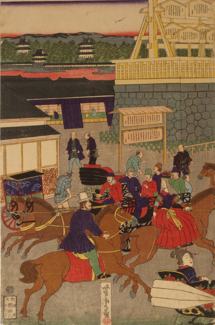 F ぉ Selger nytt g Nihonbashi sett c Jordtemperatur f og opphold. Toi Nihonbashi versjon Engelsk figur T teori ptych av Utagawa Yoshitora