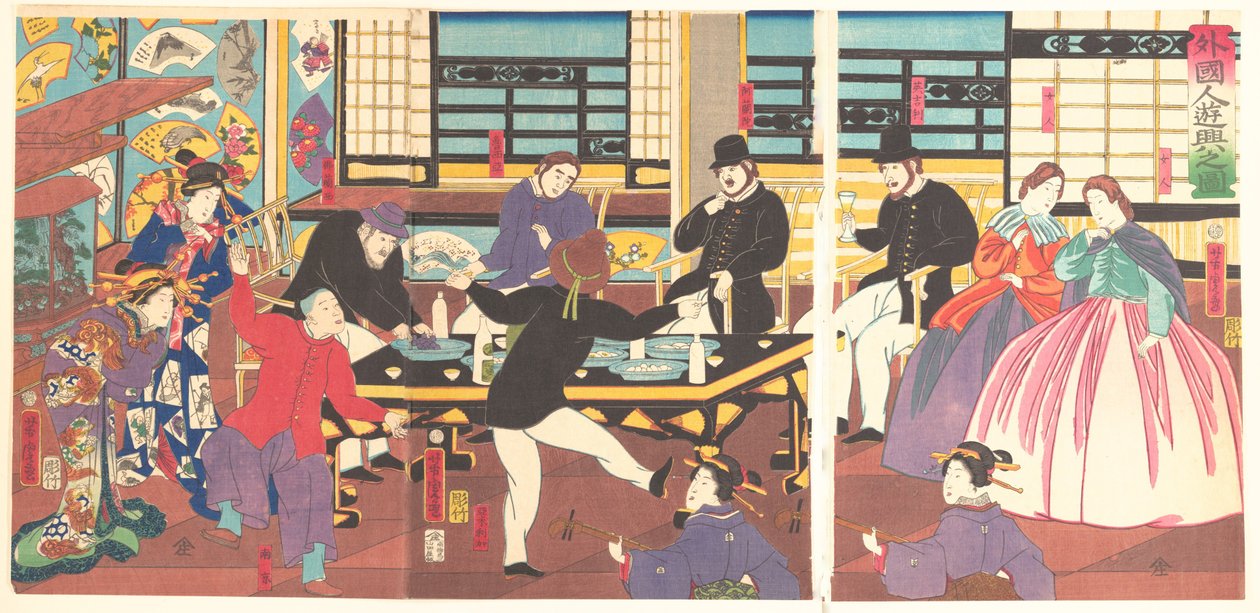 Utlendinger som nyter en fest, 1. måned, 1861. av Utagawa Yoshitora