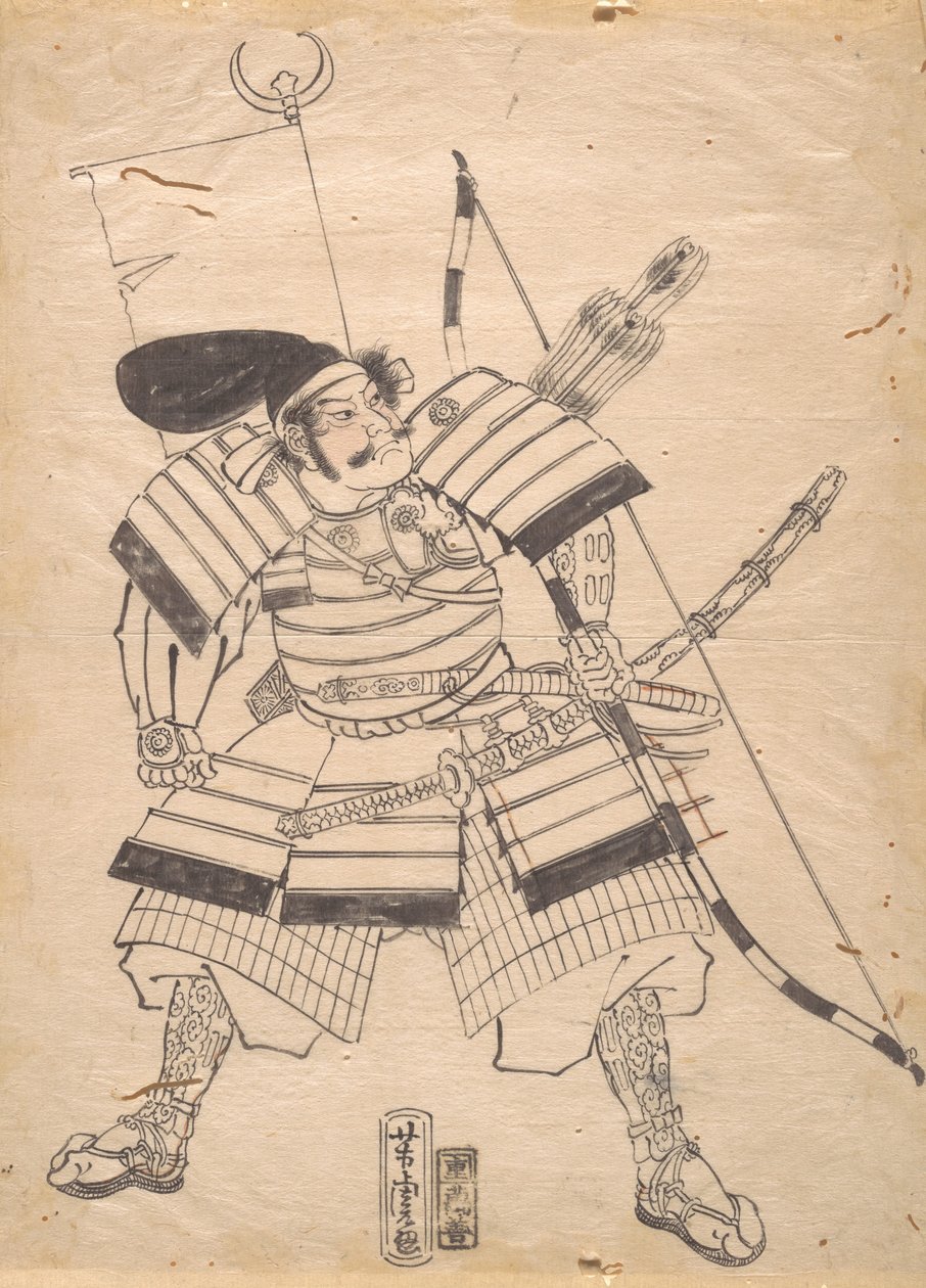 Forberedende tegning for et krigertrykk, 1800-tallet. av Utagawa Yoshitora