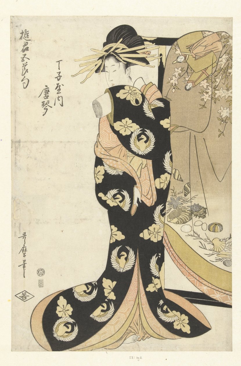 Courtesane Karagoto fra Chojiya-huset Chojiya uchi Karagoto (tittel på objekt) Courtesans and the Five Festivals (serietittel) Yukun gosekku (serietittel på objekt) av Utamaro (II) , Kitagawa (attributed to)