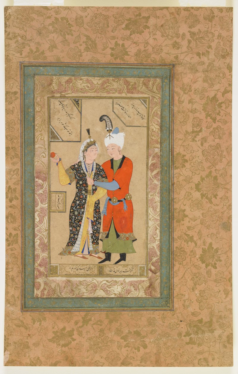 En prins og prinsesse omfavnelse, ca. 1550 av Uzbek School