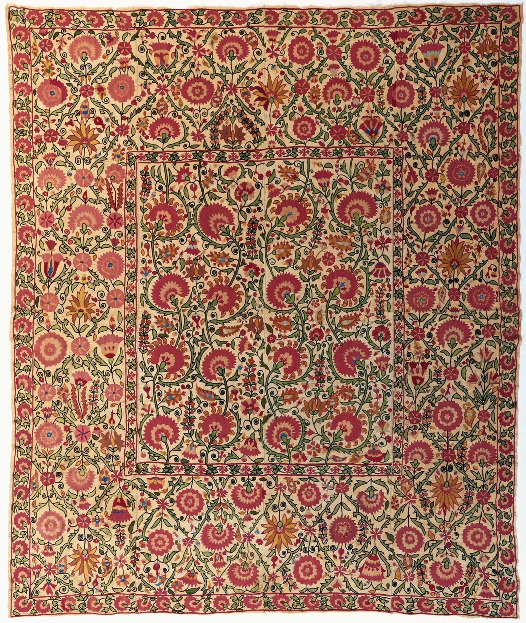 En susani brodert i ligget silke av Uzbek School