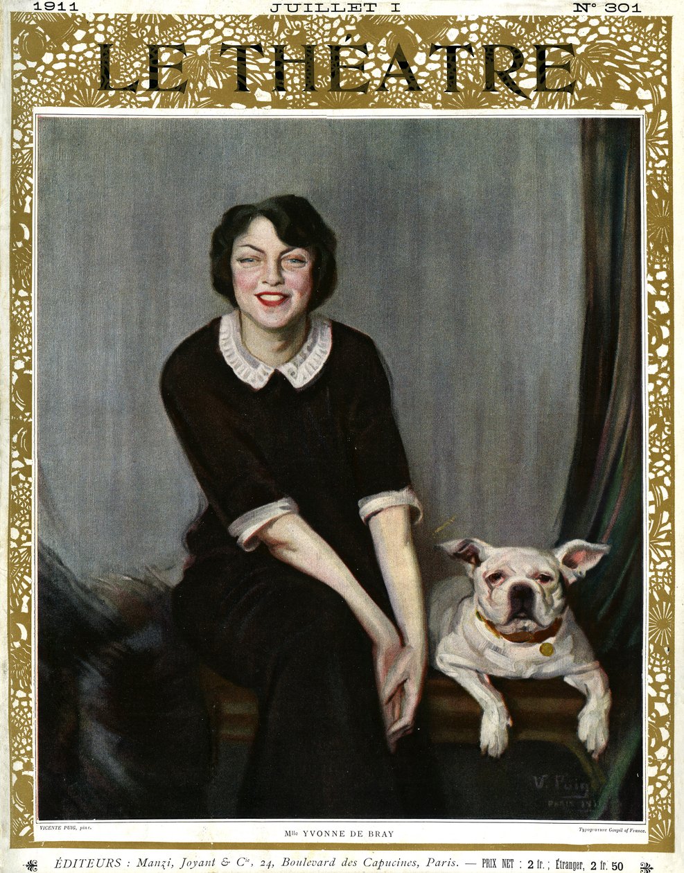 Yvonne De Bray, portrait with dog av V. (after) Puig