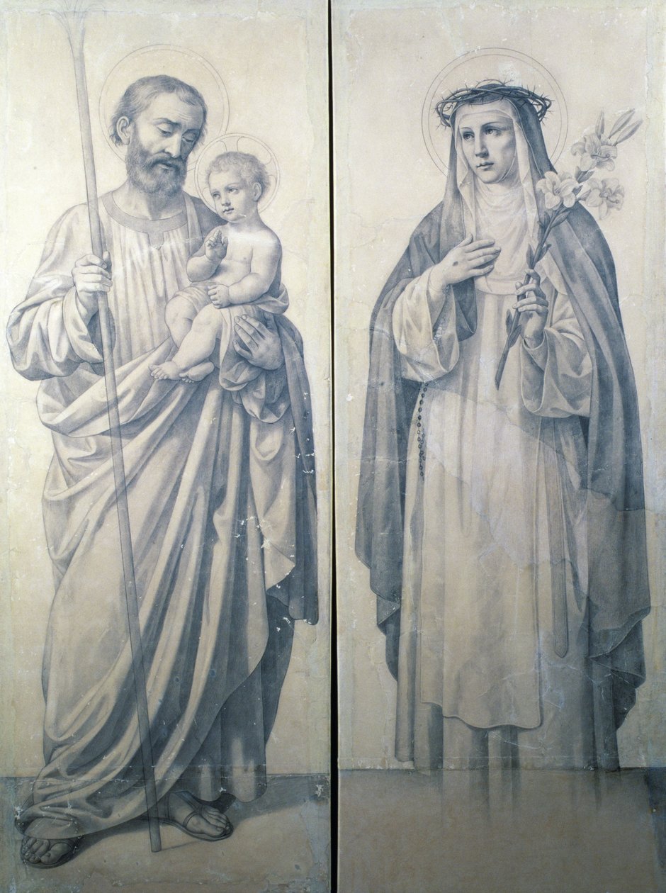 Forberedende tegning av St. Catherine av Siena og St. Christopher av V. de Matteis