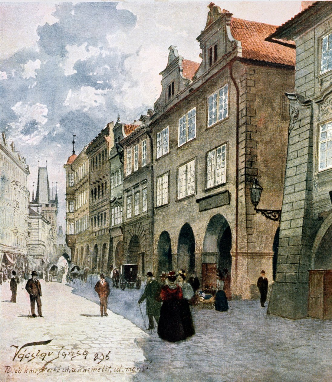 Ulice k Mostu, Mala Strana, Praha, illustrasjon fra 