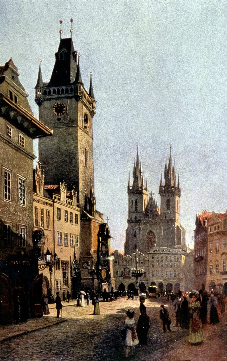 Starometsky-plassen og rådhuset i Praha, ca. 1900 (trykk) av Vaclav Jansa